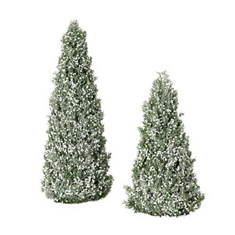Haven Living 2 pc White Berry Frosted Artificial Christmas Tree Table Decor Set