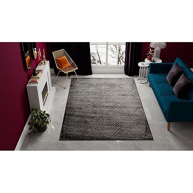 Rugs America Cadence Carbon Layered Chevron Geo Area Rug