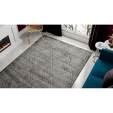 Rugs America Cadence Carbon Layered Chevron Geo Area Rug