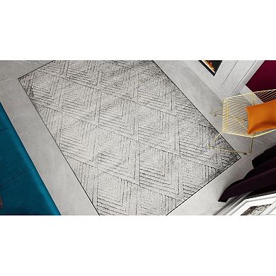 Rugs America Cadence Carbon Layered Chevron Geo Area Rug