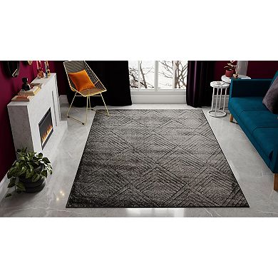 Rugs America Cadence Carbon Layered Chevron Geo Area Rug