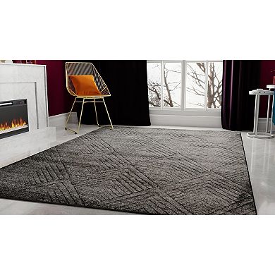 Rugs America Cadence Carbon Layered Chevron Geo Area Rug