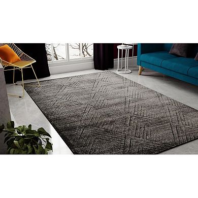 Rugs America Cadence Carbon Layered Chevron Geo Area Rug