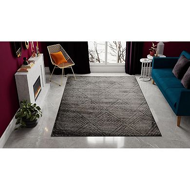Rugs America Cadence Carbon Layered Chevron Geo Area Rug