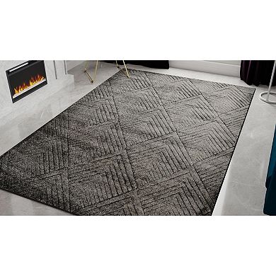 Rugs America Cadence Carbon Layered Chevron Geo Area Rug
