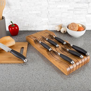Classic Cuisine In-Drawer Bamboo Knife Block and Cutlery Storage Organizer