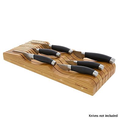 Classic Cuisine In-Drawer Bamboo Knife Block and Cutlery Storage Organizer