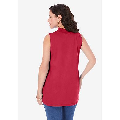 Roaman's Women's Plus Size Ultimate Sleeveless Mockneck Tee