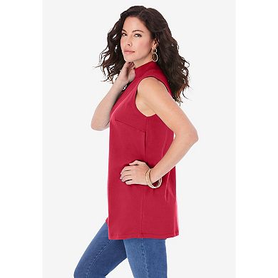 Roaman's Women's Plus Size Ultimate Sleeveless Mockneck Tee