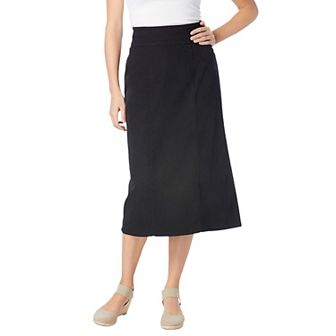 Woman Within Plus Size Pull-On Elastic-Waist Stretch Denim Skirt