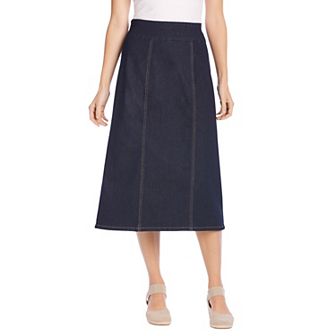 Woman Within Plus Size Pull-On Elastic-Waist Stretch Denim Skirt