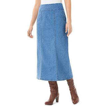 Woman Within Plus Size Petite Pull-On Elastic-Waist Stretch Denim Skirt