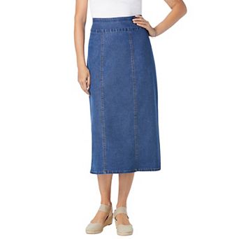 Woman Within Plus Size Pull-On Elastic-Waist Stretch Denim Skirt