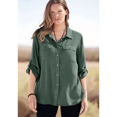 Woman Within Plus Size Utility Button Down Shirt