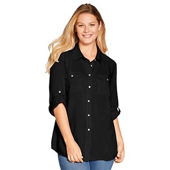 Woman Within Plus Size Utility Button Down Shirt