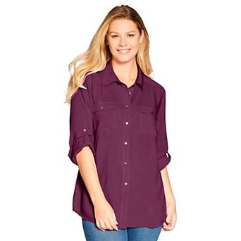 Woman Within Plus Size Utility Button Down Shirt