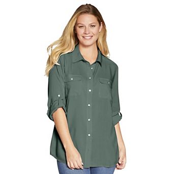 Woman Within Plus Size Utility Button Down Shirt
