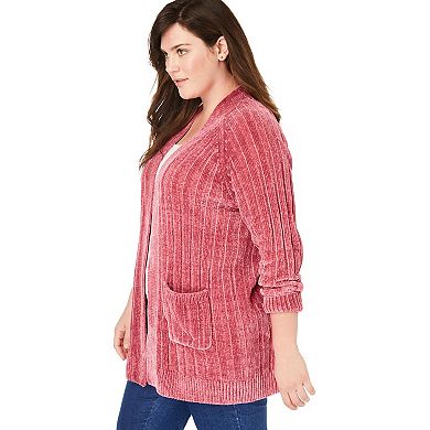Woman Within Plus Size Open Front Chenille Cardigan