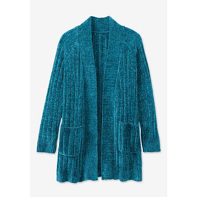 Woman Within Plus Size Open Front Chenille Cardigan Sweater