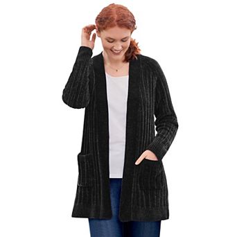 Woman Within Plus Size Open Front Chenille Cardigan