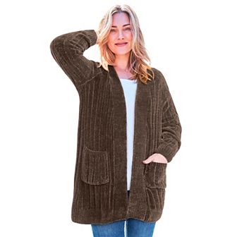 Woman Within Plus Size Open Front Chenille Cardigan