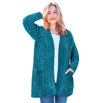 Woman Within Plus Size Open Front Chenille Cardigan Sweater