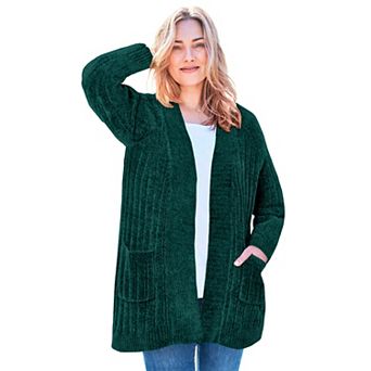 Woman Within Plus Size Open Front Chenille Cardigan Sweater