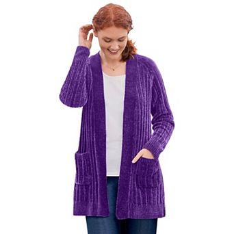 Woman Within Plus Size Open Front Chenille Cardigan