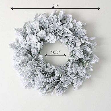 Haven Living 21" Artificial Christmas Snowy Cedar Wreath