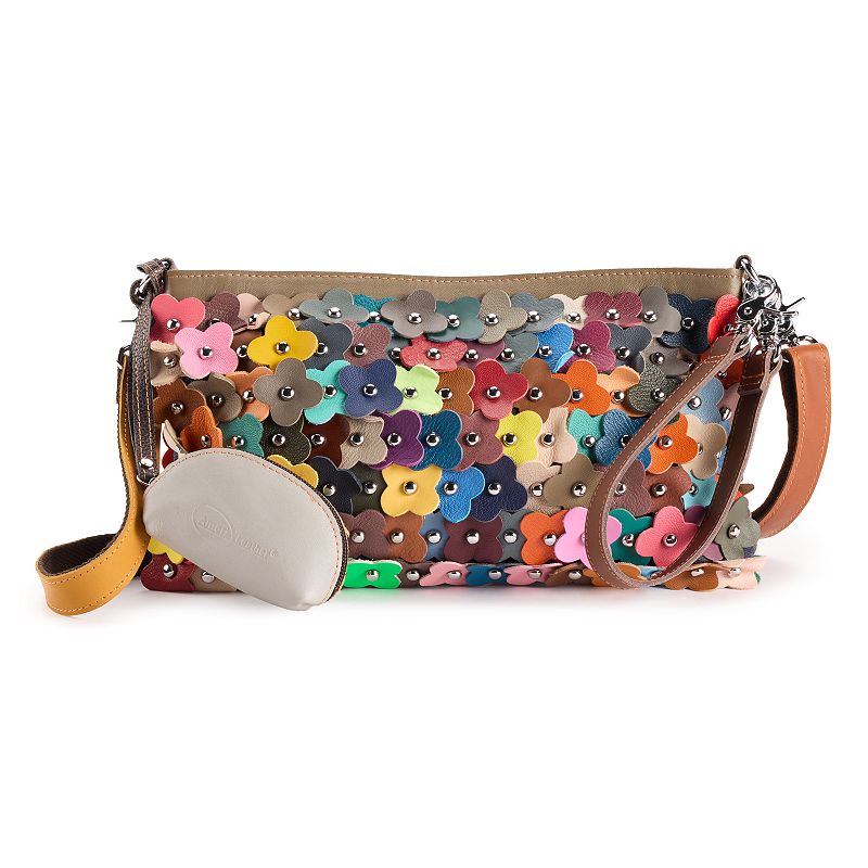 AmeriLeather Hana Leather Clutch Crossbody Bag, Rainbow