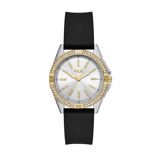 Folio Women's Silicone Strap Watch - Black