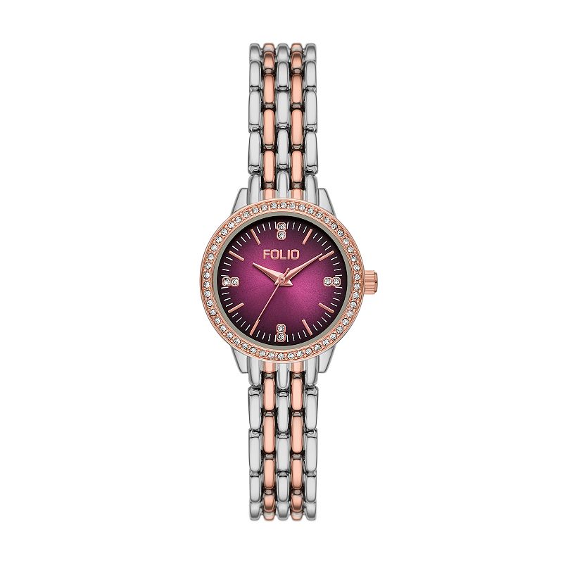 Folio Women's Two Tone Glitz Dial Watch, Rose Silver Two Tone