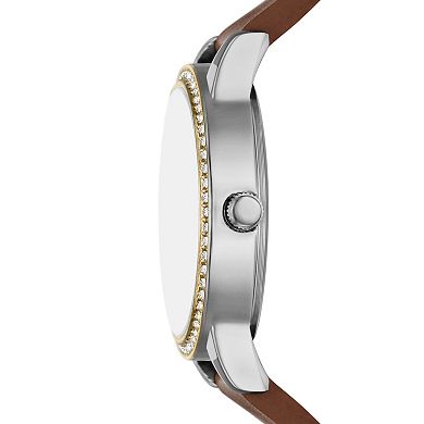 Folio Women's Faux Leather Simulated Chrystal Sunray Dial Watch