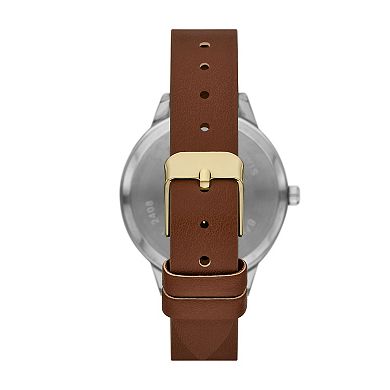 Folio Women's Faux Leather Simulated Chrystal Sunray Dial Watch
