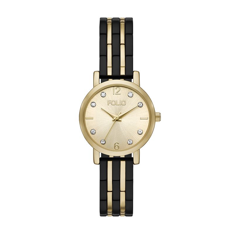 Folio Women's Mixed Material Sunray Dial Watch, Gold Tone