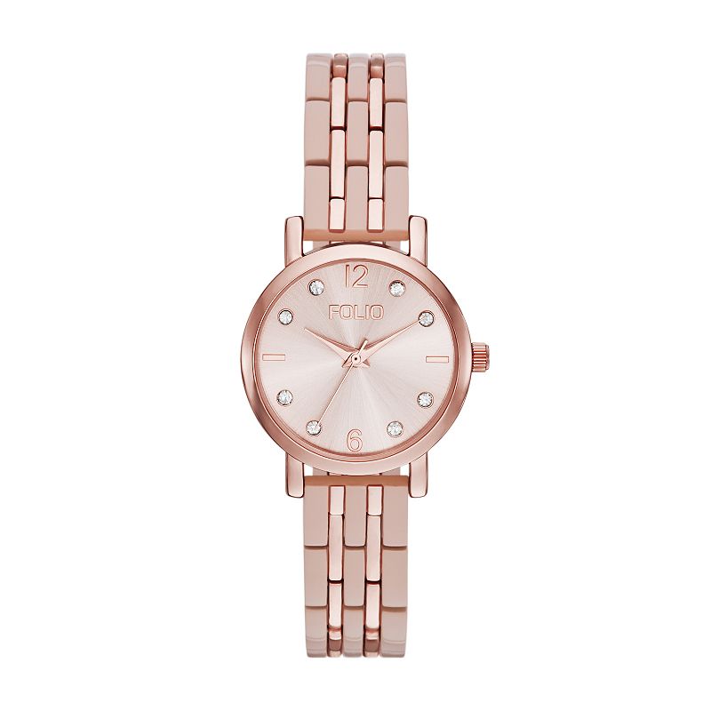 Folio Women's Mixed Material Sunray Dial Watch, Rose Gold Tone