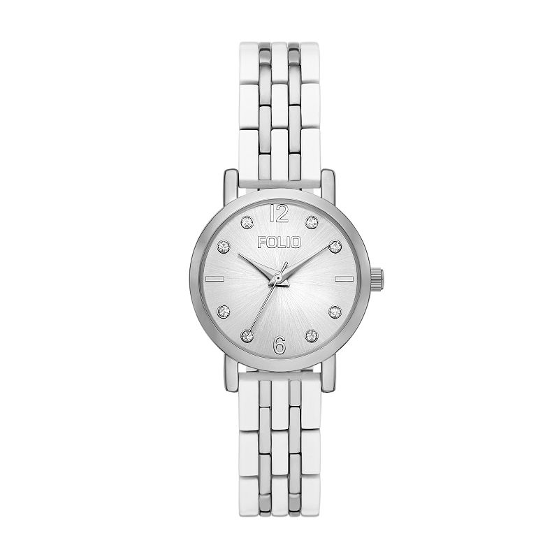 Folio Women's Mixed Material Sunray Dial Watch, Silver Tone