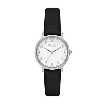 Folio Women's Easy to Read Faux Leather Strap Watch