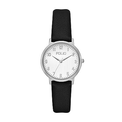 Folio Women's Easy to Read Faux Leather Strap Watch
