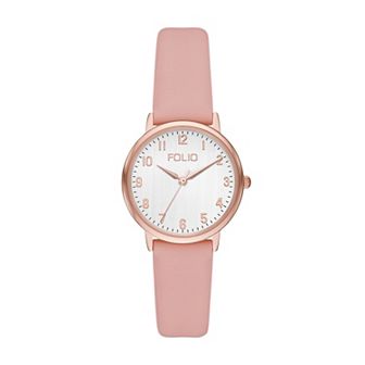 Folio Women's Easy to Read Faux Leather Strap Watch