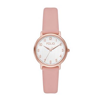 Folio Women's Easy to Read Faux Leather Strap Watch