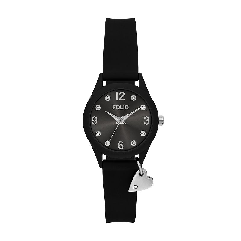 Folio Women's Heart Bangle Silicone Watch, Black