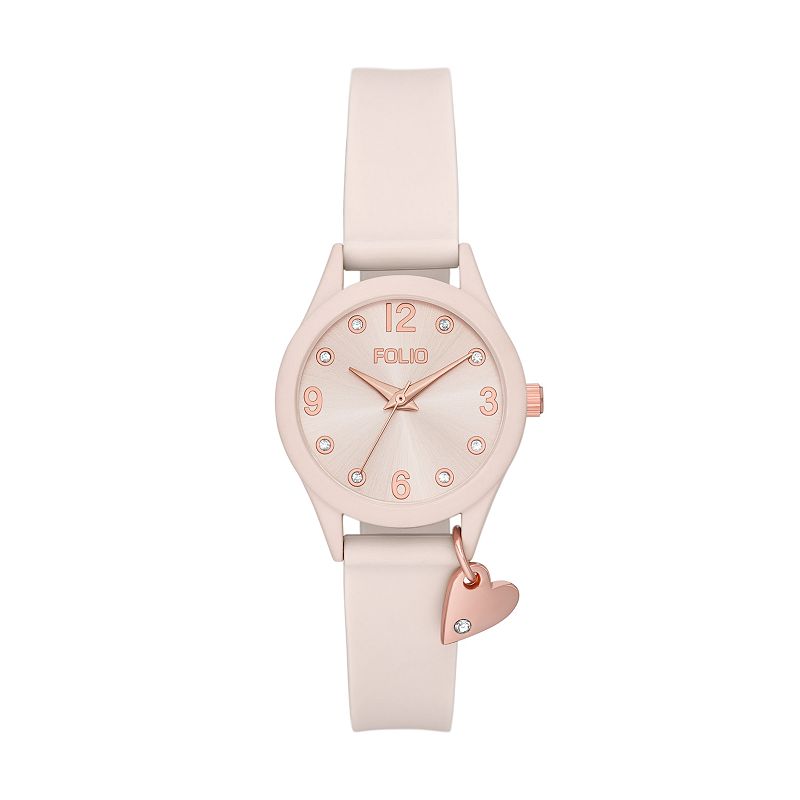 Folio Women's Heart Bangle Silicone Watch, Pink