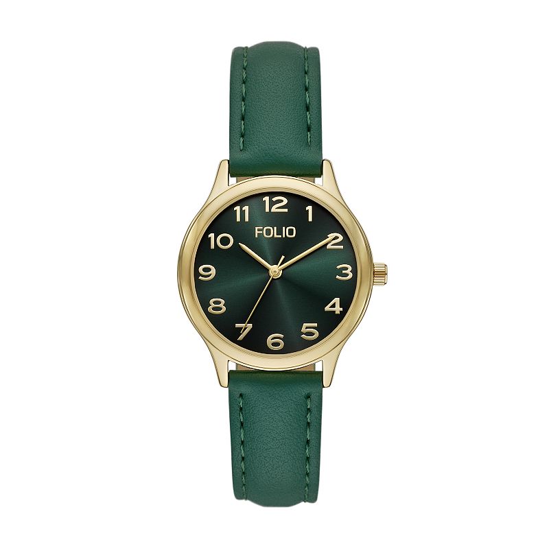 Folio Women's Faux Leather Easy Read Watch, Green