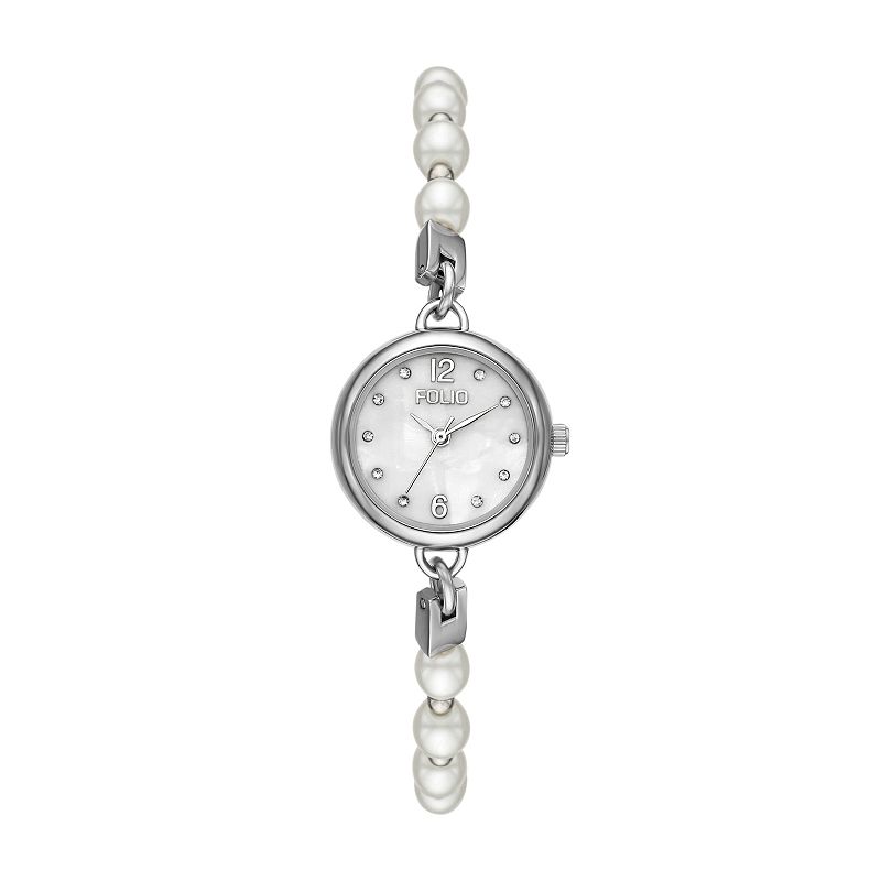 Folio Women's Silver & Pearl Dainty Watch, White