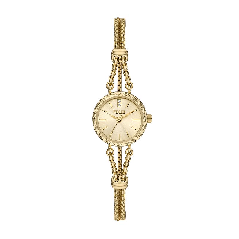 Folio Women's Rope Textured Bracelet Strap Round Dainty Watch, Gold Tone
