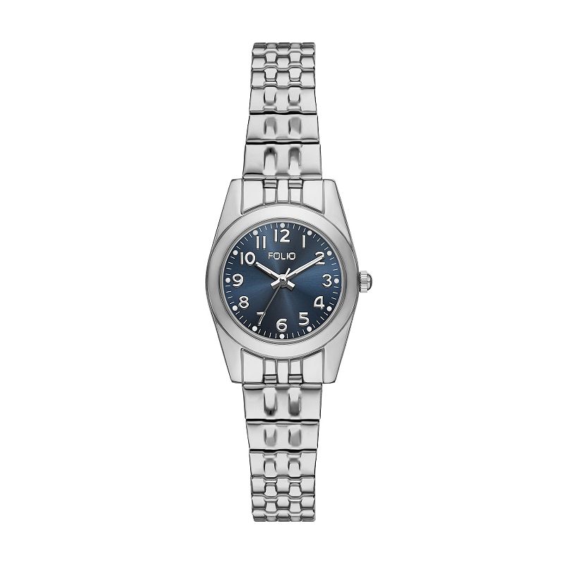 Folio Women's Easy Read Expansion Watch, Silver Tone Blue