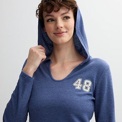 Juniors' Pink Republic Thermal Knit Long Sleeve Pullover Hoodie