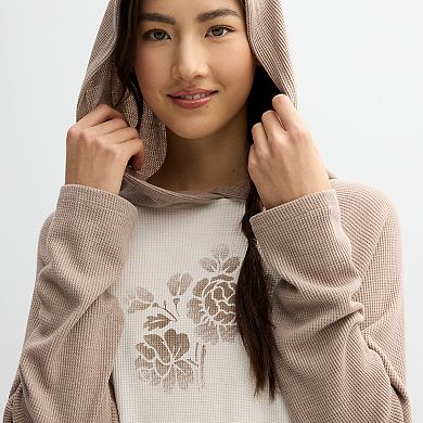Juniors' Pink Republic Thermal Knit Pullover Graphic Hoodie