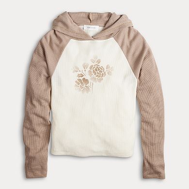 Juniors' Pink Republic Thermal Knit Pullover Graphic Hoodie